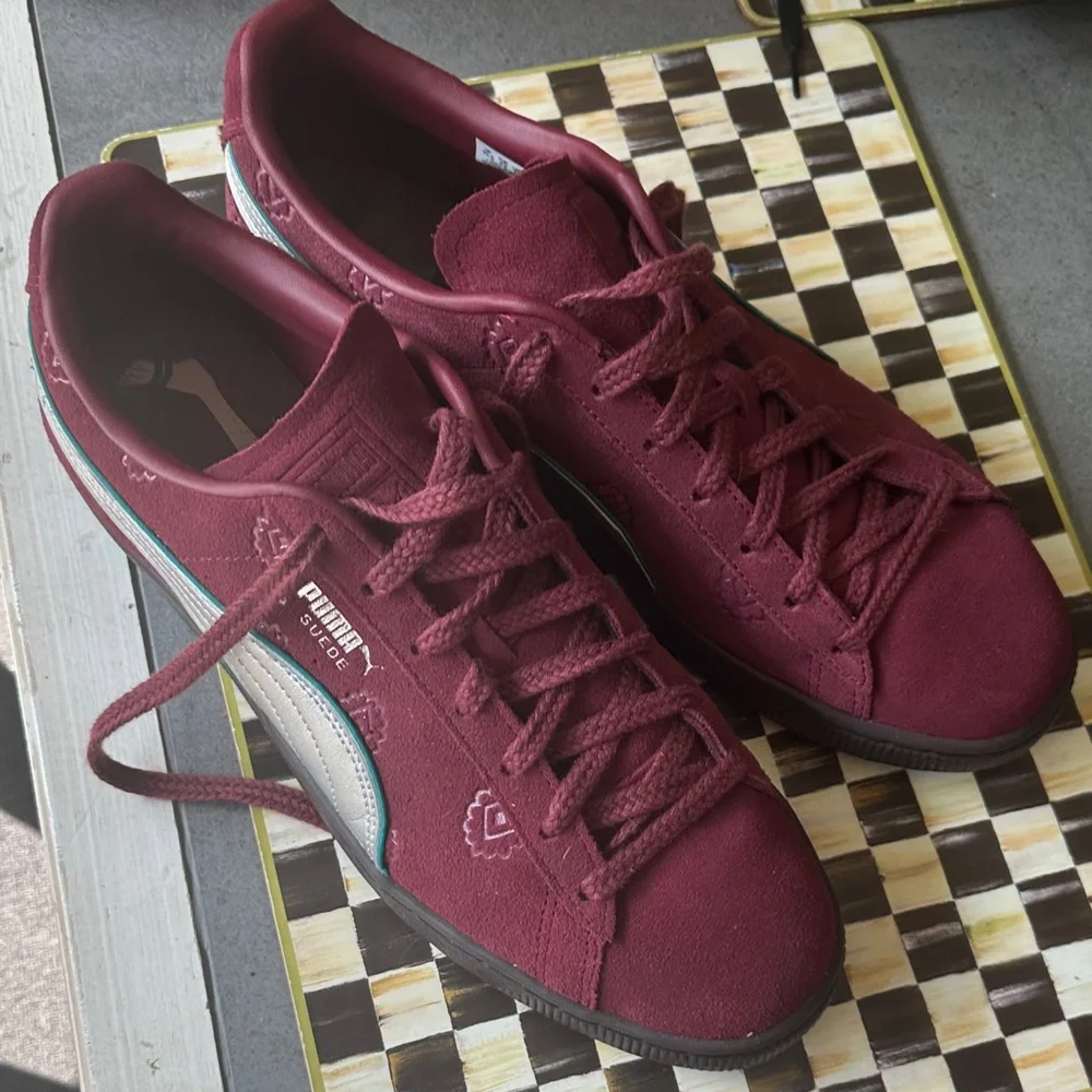 Mens PUMA x One Piece Suede Shanks Athletic Shoe - Regal Red / Future Pink - Picture 1 of 5